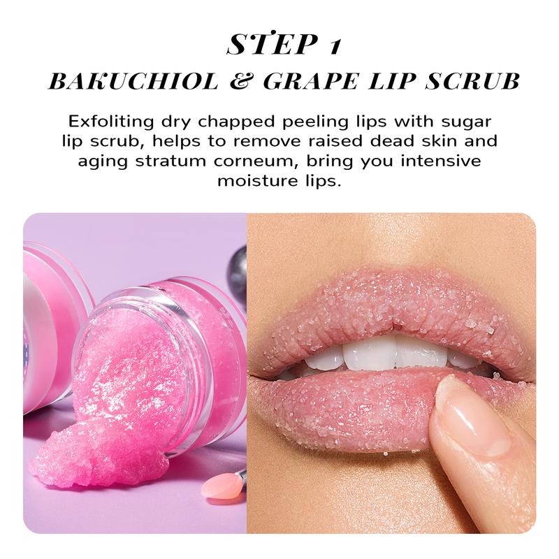 ANAiRUi Bakuchiol+Grape Lip Care Kit - Overnight Moisturizing Lip Sleeping Mask & Lip Sugar Scrub, Glossy Lip Blam for Hydrating, Lipcare Skincare Set