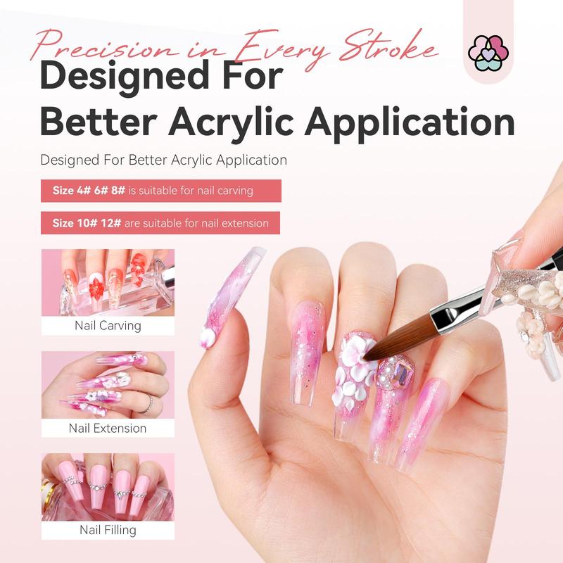 Acrylic Nail Brush Set, 5 Counts Professional Round Shaped Nail Acrylic Brushes with Sturdy Handle for Home Salon Manicure Nail Art