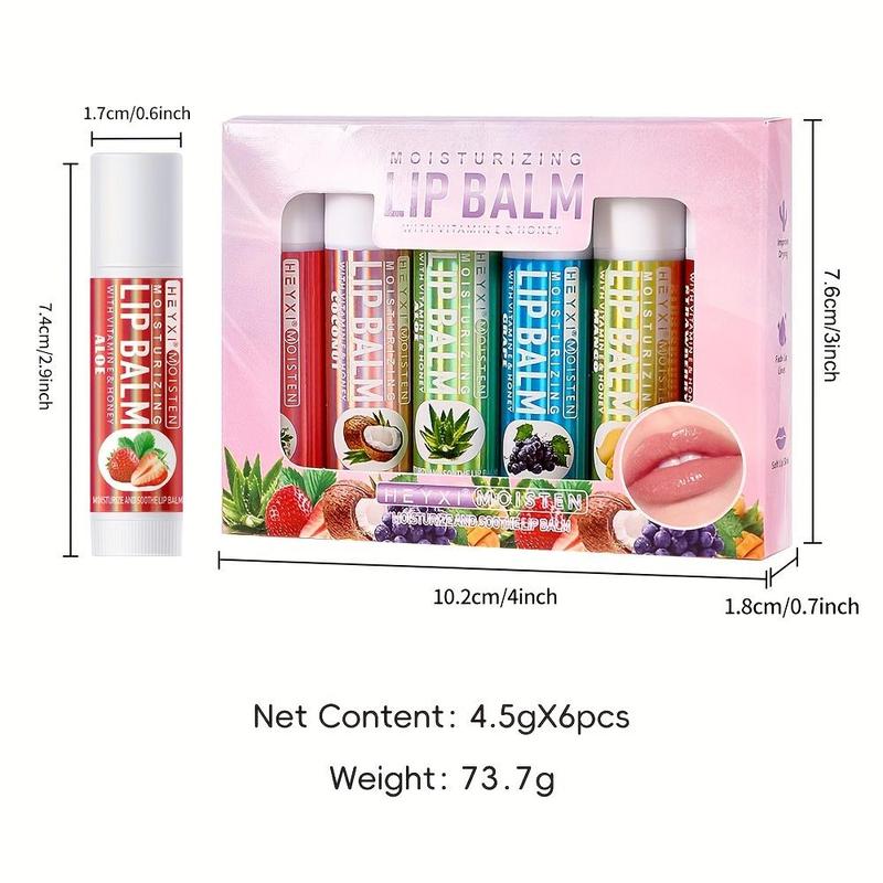 Fruit Flavor Lip Balm Set, 6 Counts set Moisturizing Lip Balm, Hydrating Lip Balm, Lip Moisturizer, Plumping Lip Oil Lip Stick for Girls & Women