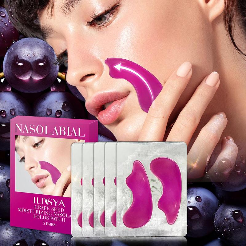 Grape Seed Face Mask, 5 Pairs Moisturizing Nasolabial Folds Patches for Improving Elasticity, Facial Skin Care Products for Women & Men