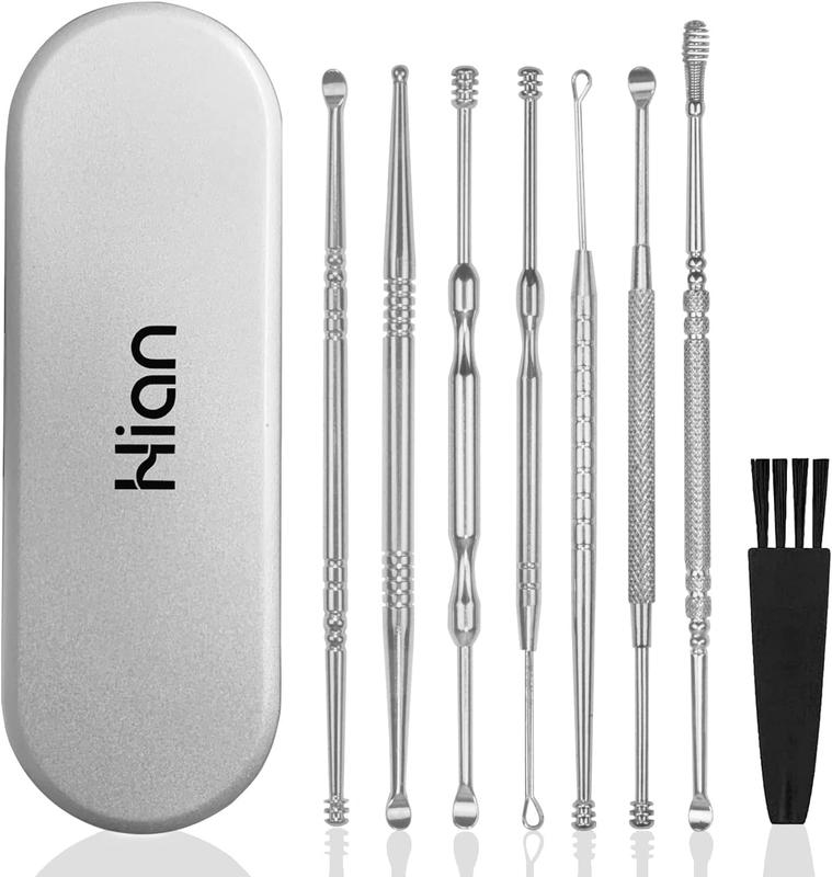 8 count Ear Wax Removal Kit,Professional Double-Headed Ear Pick Earwax Removal Tools,316L Stainless Steel Ear Cleaner Curette with Cleaning Brush and Storage Box,Suit for  Adult()