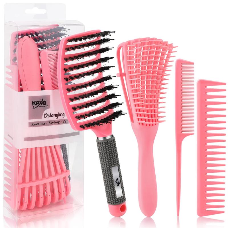 4pcs Detangling Brush Set for Afro America African Hair Textured 3a to 4c Kinky Wavy Curly Coily Wet Dry Oil Thick Long Hair, Hair Detangler for Beautiful Shiny Curls