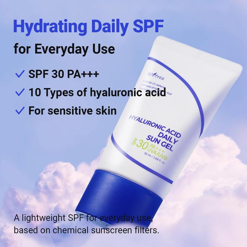 ISNTREE Hyaluronic Acid Daily Sun Gel 50ml, 1.69 fl oz | SPF 30 PA+++ | Moisturizing Sunscreen | No White Cast | Lightweight | Mild Formula | Korean Skincare Facial Gentle