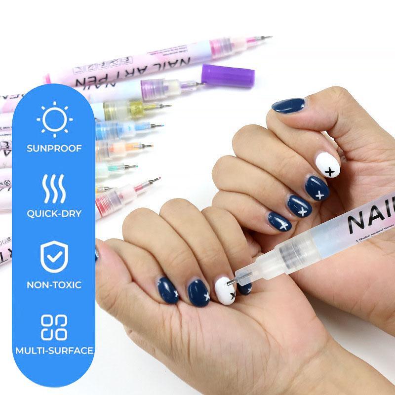 Waterproof DIY Graffiti Nail Art Pen Set, 12pcs set Colorful Acrylic Marker Pen, Professional Nail Art Tool for Women & Girls