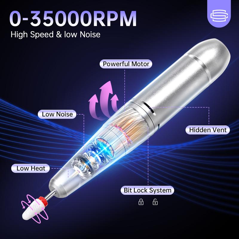 CHRISTINE SHELLY Rechargeable 35000RPM Nail Drill Sparkling Portable Professional Electric Nail File for Acrylic Gel Nails Professional Nail Tools for Manicure Pedicure