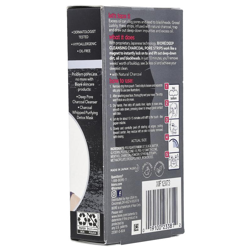 Biore Deep Cleansing Pore Strips, Charcoal, 18 Nose Strips