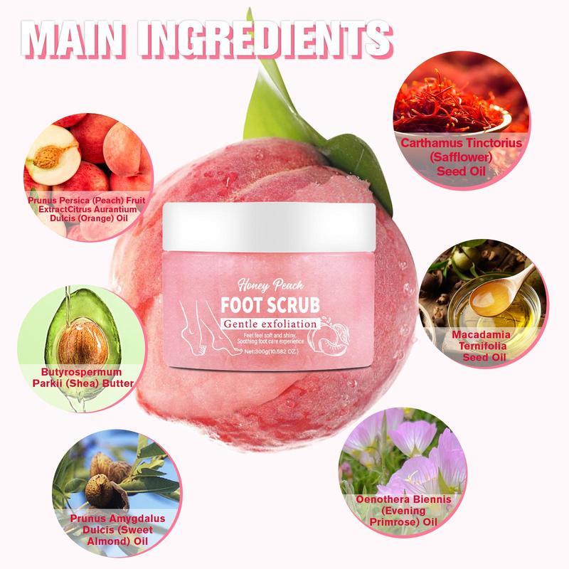 300g Peach Flavor Foot Scrub, Moisturizing Deep Cleansing Body Scrub for Face, Body, Hands and Feet, Skin Care Product