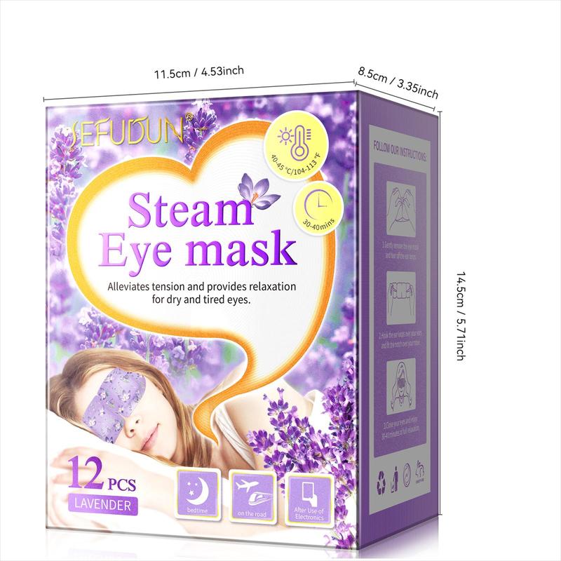 Lavender Steam Eye Mask, 12pcs box Moisturizing Eye Mask, Eye Care Mask, Eye Relaxation Mask, Suitable for Use At Bedtime, on The Go, After Using Electronics