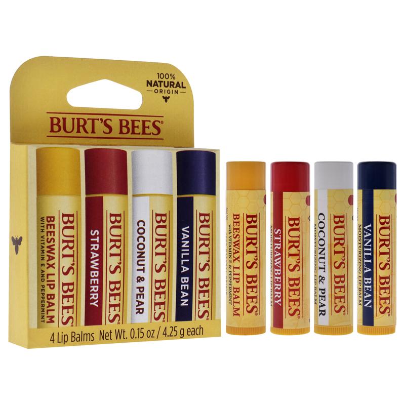 Best Of Burts Moisturizing Lip Balm Set by Burts Bees for Unisex - 4 Pc 0.15oz Lip Balm Beeswax, 0.15