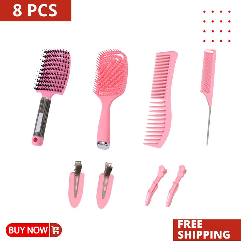 8pcs Hair Brush Comb Set For Curly Hair With Hair Spray Bottle, Detangling Brush Set, Hair Styling Comb Clips Set For All Hair Types