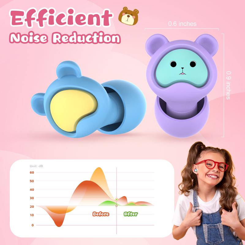 Kids Ear Plugs 2 Pairs(6-12 yrs), Reusable Noise Cancelling Earplugs, Silicone Noise Sensitivity Ear Plugs for Children Small Ears, Ear Protection for Concerts Flying School Playtime noise reduction noise cancellation high fidelity reusable hearing