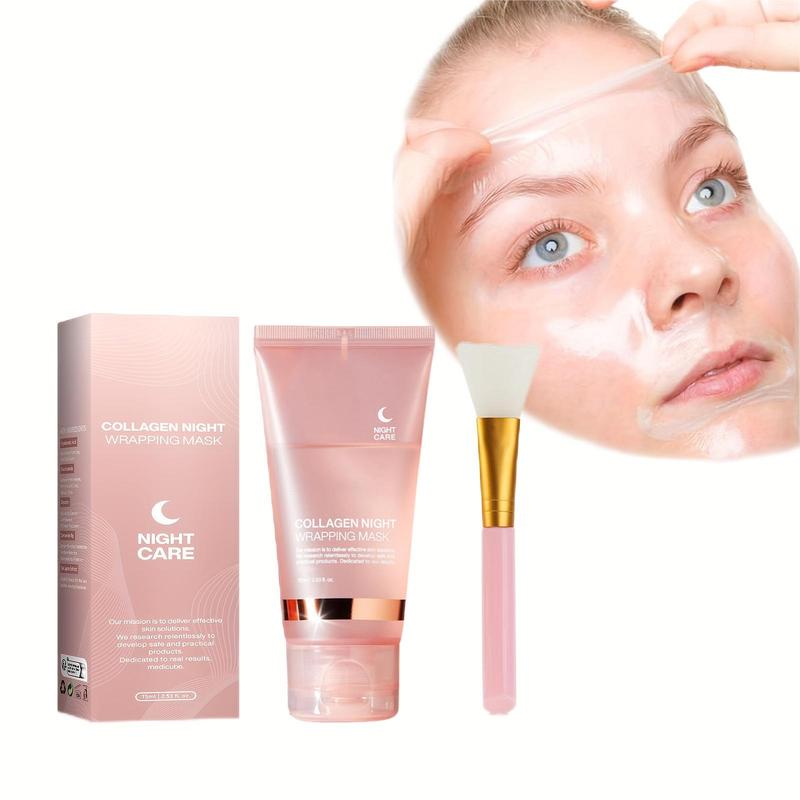 Collagen Overnight Wrap Mask, 2 Boxes Hydrating & Firming Facial Mask with Brush, Gentle on All Skin Types, Facial Skin Care Product for Women & Men, Christmas Gift