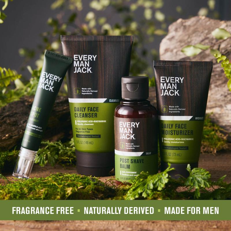 Every Man Jack Men's Post Shave Balm - Calms Irritation, Cools Skin, Hydrates, Absorbs Fast - Made with Naturally Derived Ingredients like Coconut Oil, Aloe Vera, Natural Menthol - 3.2oz Daily Aftershave Skin Care