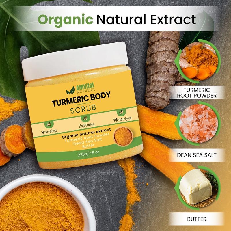 AMVital Turmeric Body Scrub - Acne, Dark Spots, Exfoliate Natural Handmade Scrub Body Wash Exfoliant Sugar Glow Turmeric Brightening Body Care Gentle