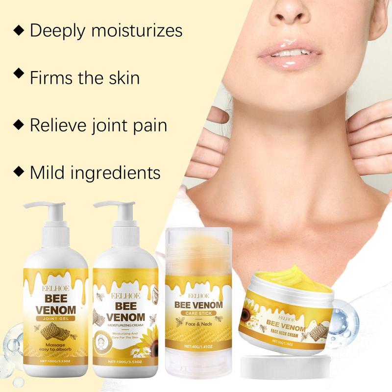 Bee Venom Skin Care Set, 4 Counts Moisturizing Body Care Set, Hydrating Firming Body Care Kit, Daily Skincare Products for Women & Men