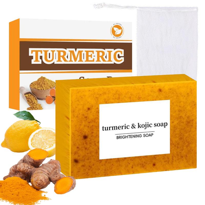 Lemon Turmeric & Kojic Acid Brighetning Soap, Turmeric Soap Set with Soap Saver Bags