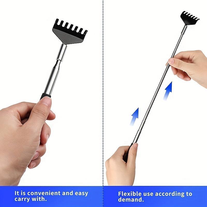 Random Color Stainless Steel Telescoping Back Scratcher with Soft Rubber Handles, Portable and Easy-to-use Massager for Safe and Comfortable Scratching, Perfect for Women and Men, Christmas Gift