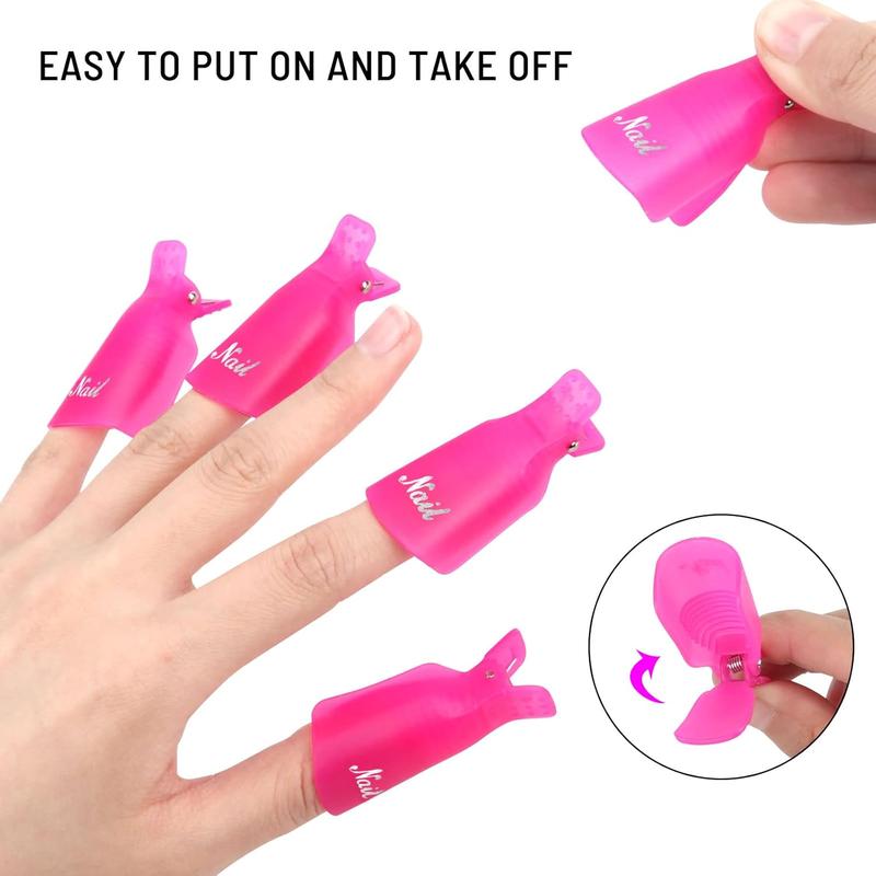 (10 Pcs Pink) Plastic Acrylic Nail Art Soak Off Cap Clip UV Gel Polish Remover Wrap Tool Gel Nail Polish Remover Clips for Fingernail Removal Soak Off Clips Wrap Cleaner Cap Clip