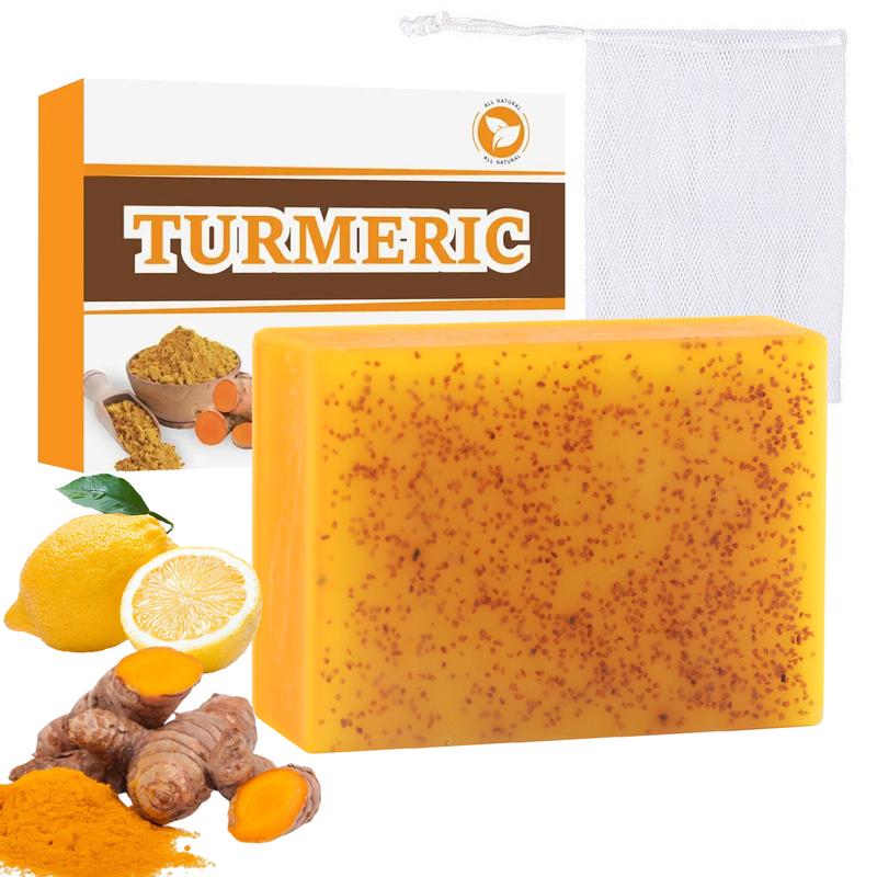 Lemon Turmeric & Kojic Acid Brighetning Soap, Turmeric Soap Set with Soap Saver Bags