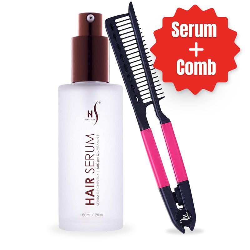 Herstyler Hair Straightening Set – Straightening Comb & Argan Oil Hair Serum for Frizz-Free Hair – Includes 2 Fl. Oz. Serum with Vitamin E & Aloe Vera