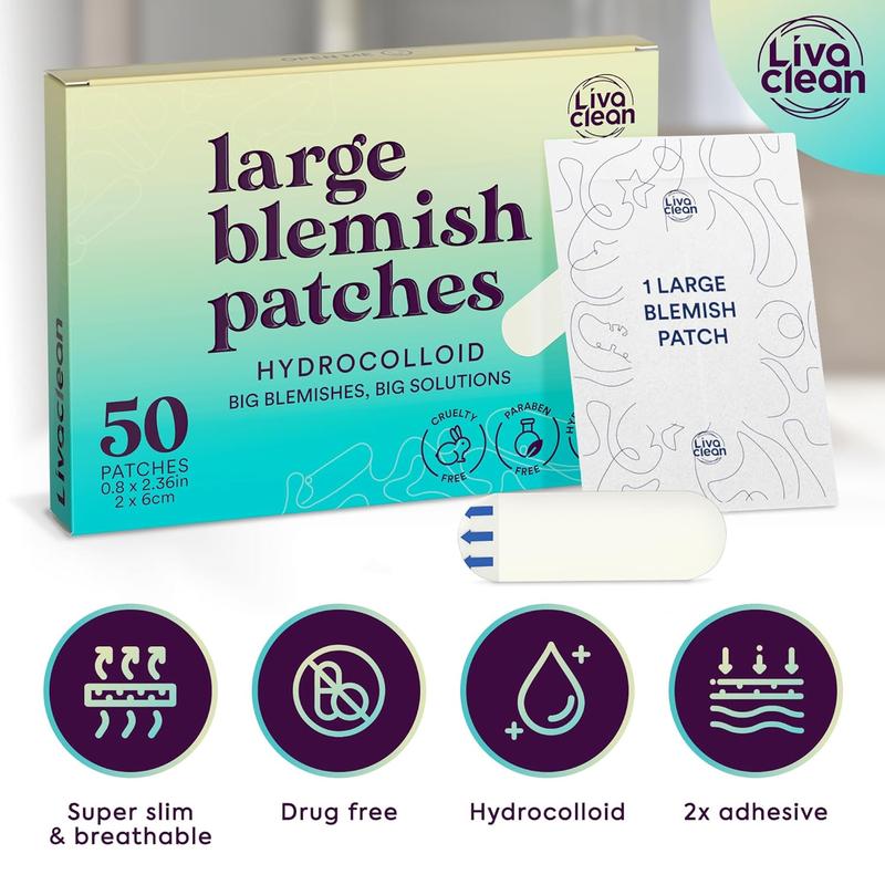 Livaclean 50CT Large Hydrocolloid Acne Pimple Patches Blemish Skincare