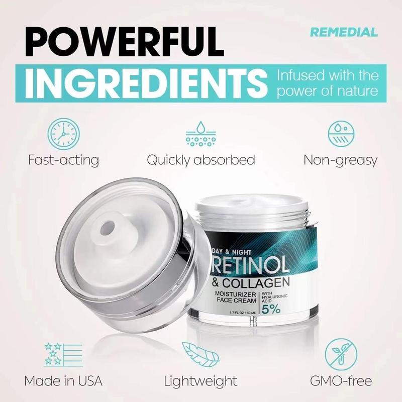 Retinol Collagen Day & Night Moisturizer, Hydrating Face Cream, Moisturizing Face Cream, Face Lotion for Women & Men, Skin Care Product for Daily Use