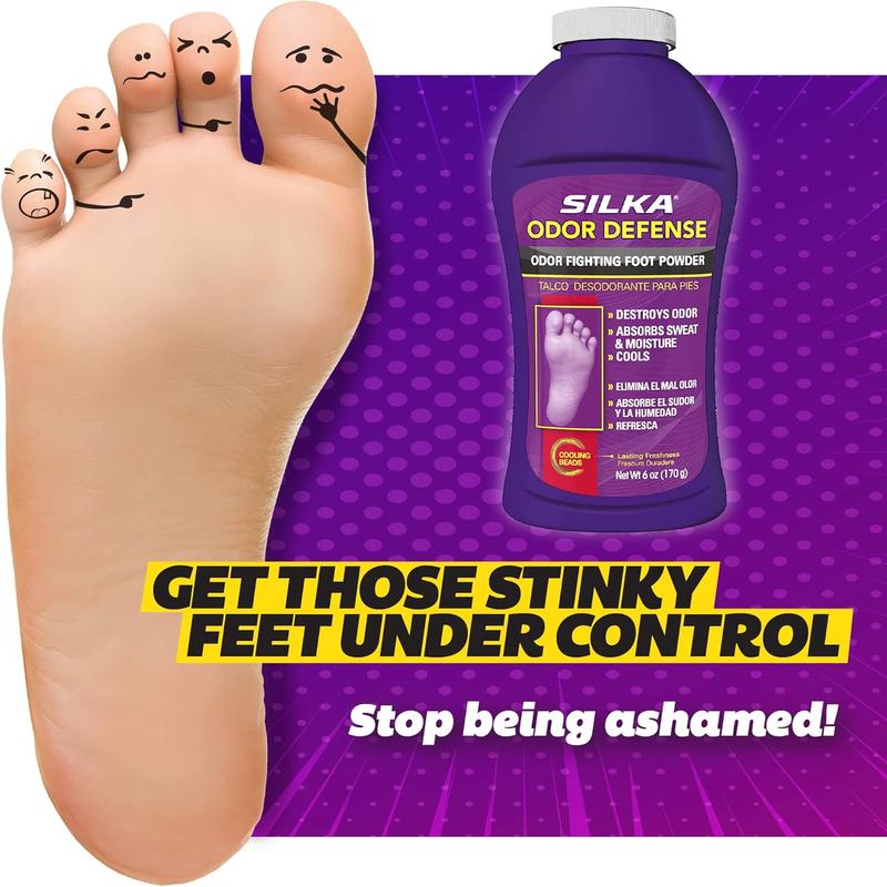 SILKA Odor Fighting Foot Powder & Shoe Deodorizer with Corn Starch Powder, Talc & Cooling Beads - 6 Oz - Footwear, Comfort