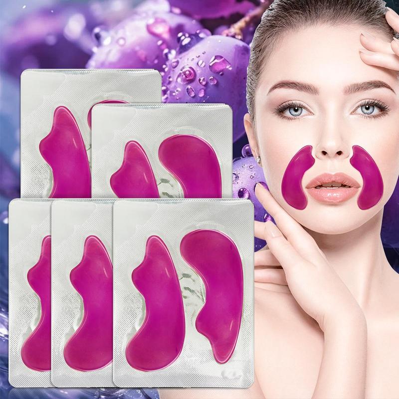 Grape Seed Face Mask, 5 Pairs Moisturizing Nasolabial Folds Patches for Improving Elasticity, Facial Skin Care Products for Women & Men