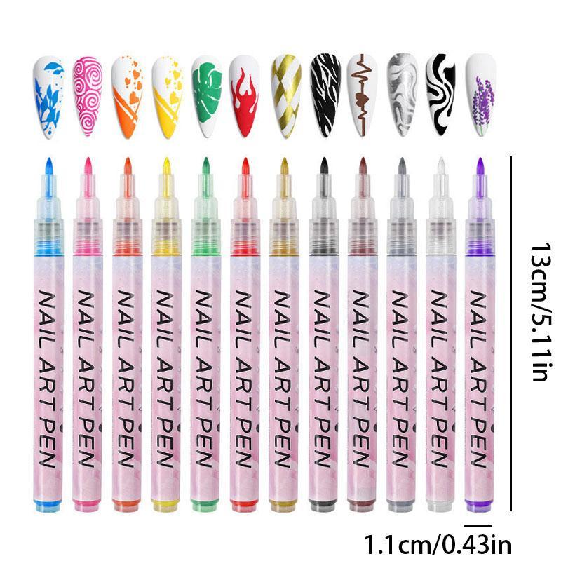 Waterproof DIY Graffiti Nail Art Pen Set, 12pcs set Colorful Acrylic Marker Pen, Professional Nail Art Tool for Women & Girls