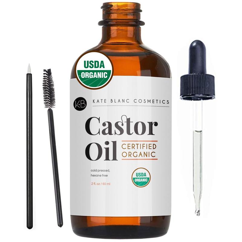 Kate Blanc Cosmetics Castor Oil Organic (2Oz), 100% Pure, Cold Pressed, Hexane Free. Stimulate Growth for Hair, Eyelashes, Eyebrows. Hair Treatment Starter Kit & Skin Moisturizer Kate Blanc Cosmetics