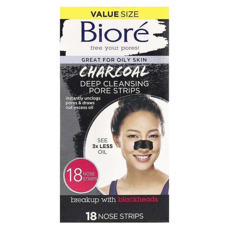 Biore Deep Cleansing Pore Strips, Charcoal, 18 Nose Strips