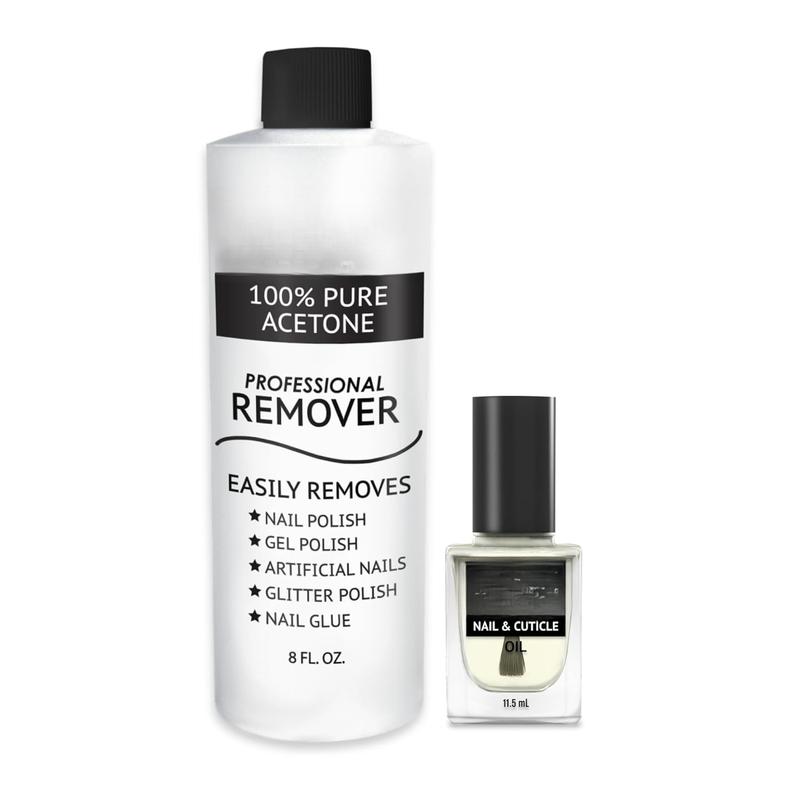 Pure Acetone Polish Remover Gel Kit with Cuticle Pusher, File, Buffer, and Scraper - Ideal for Gel Polish & Dip Powder Removal