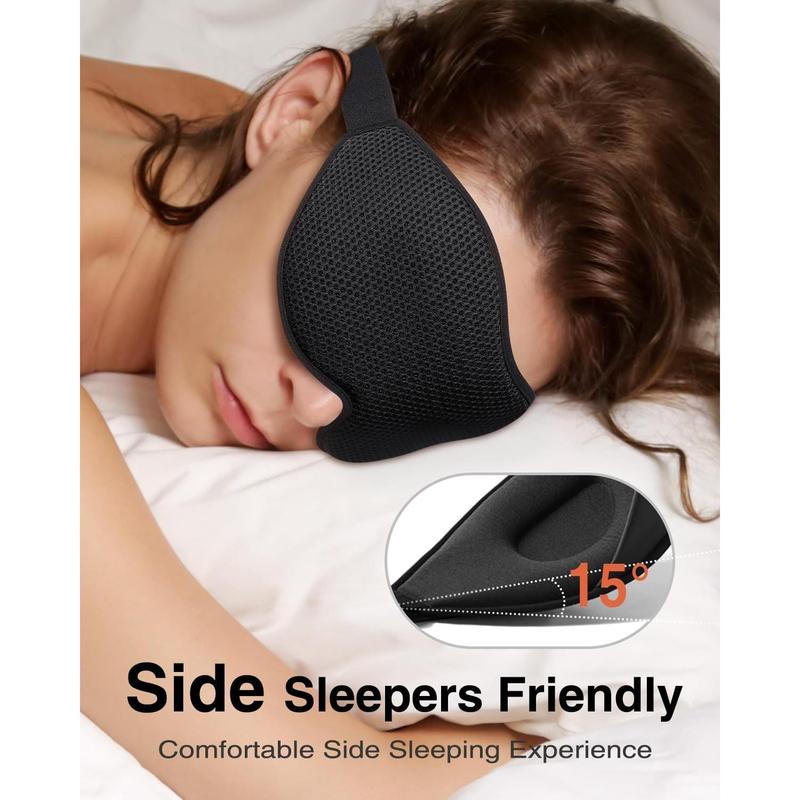 Sleep Mask for Side Sleeper, Eye Mask for Sleeping Women Men, 3D Contoured Cup No Eye Pressure 100% Light Blocking Sleeping Mask with Adjustable Strap Night Blindfold Flight, Travel, Nap, Black