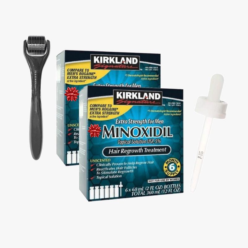 Kirkland Minoxidil 5% Extra Strength 1, 6, 12 Month Supply Men's Hair Regrowth Solution with derma roller Hair Care Comfort