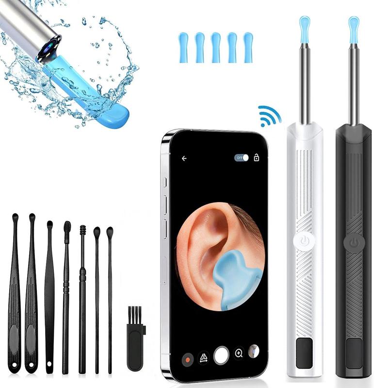 Intelligent Visual Ear Scoop Ear Wax Removal Tool, 1 Box Earwax Removal Kit with 8 Counts Ear Pick Set, Ear Cleaning Kit with Light Suitable for Cell Phones and Tablets