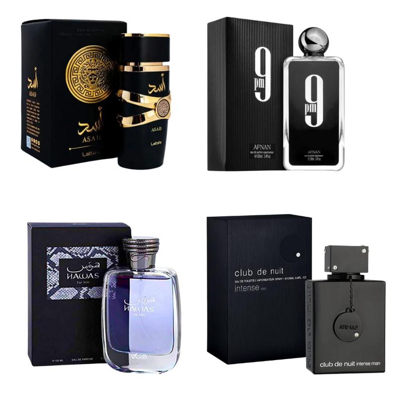 MEGA COMBO SET FOR MEN ARMAF CDN INTENSE MAN 3.6FL.OZ, HAWAS FOR HIM 3.4FL.OZ, ASAD 3.4FL.OZ & 9 PM 3.4FL.OZ