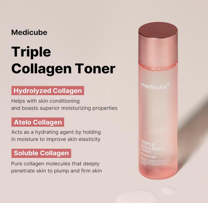 Medicube Triple Collagen Toner - Hydrolyzed, Atelo, & Soluble Collagen for Deep Hydration & Plump Skin - Korean Skincare (4.73 fl.oz.)-medicube