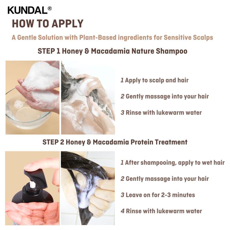 KUNDAL Natural Hair Shampoo and Conditioner Set [Amber Vanilla] - Nourish, Strengthen, Repair Hair with Honey, Argan Oil, Macadamia Oil, Sulfate-Free 500ml 2Set (16.9 fl oz 2 Set)