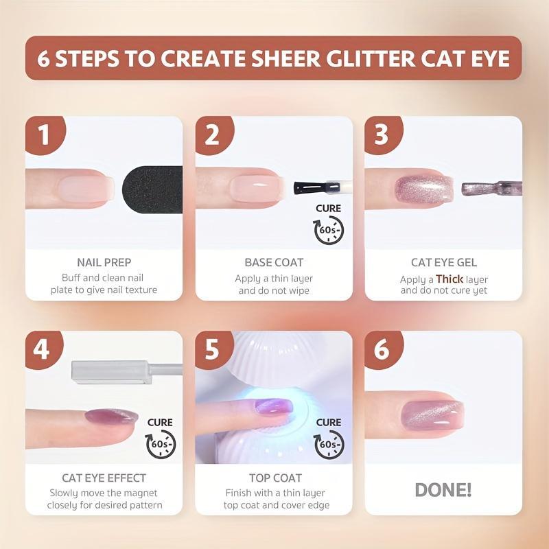 6 Colors Holographic Cat Eye Gel Nail Polish with Magnet, 7 Counts set DIY Summer Nail Art Supplies, Nail Gel Kit, Shimmery Nail Art Gel, Nail Polish