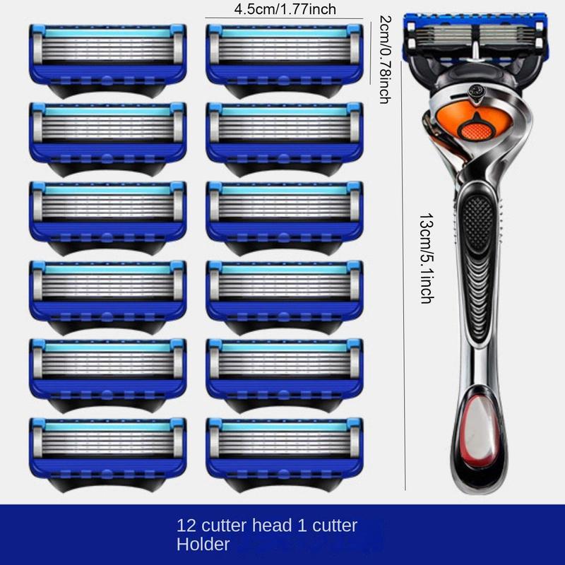 Christmas Men's 5 Layer Blade Razor, 13pcs set Manual Shaving Razor with Razor Blades, Smoothing Beard Shaver, Great for Men Barbershop Salon Home Use