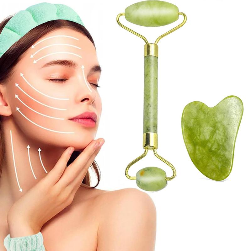 Face Massage Tool, 2 Counts set Face Roller & Body Massage Tool, Including 1 Massage Roller & 1 Heart Shape Gua Sha Board, Facial Massage Tool, Christmas Gift