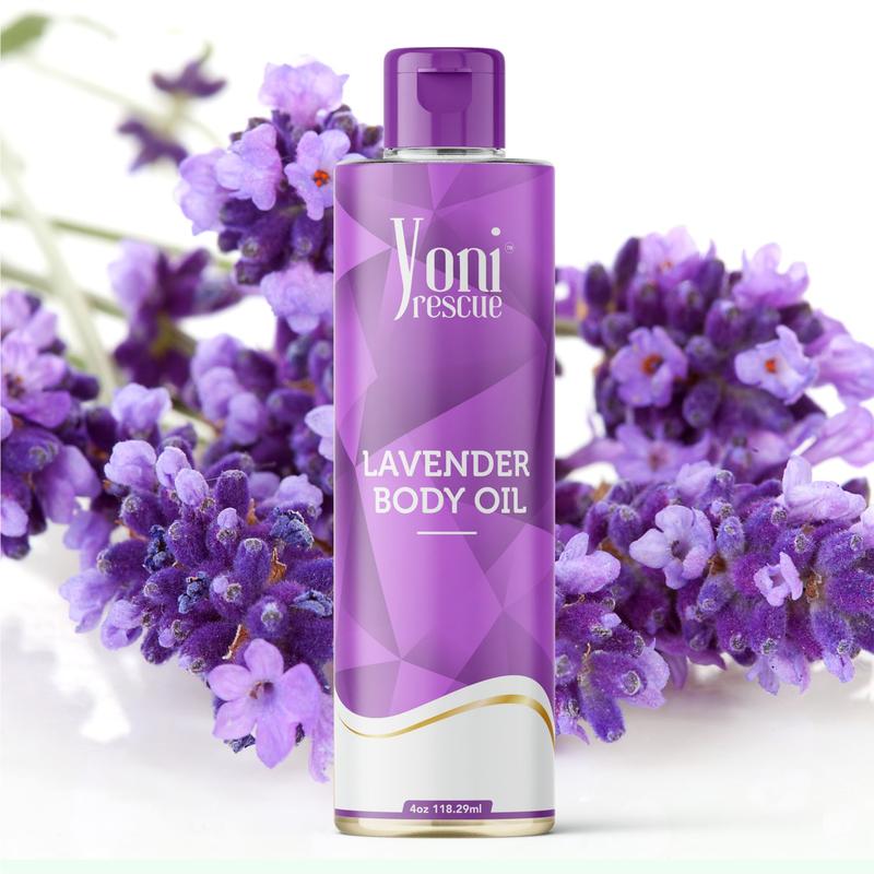 Lavender Body Oil, 4oz, with Apricot, Jojoba, Avocado Oils & Vitamin E Oil, Daily Moisturizer, Fast-Absorbing, Nourishes and Hydrates Skin,Skin Repair, Body Care, Ideal for All Skin Types, Lavender Scented Fragrance Moisturizer by Yoni Rescue