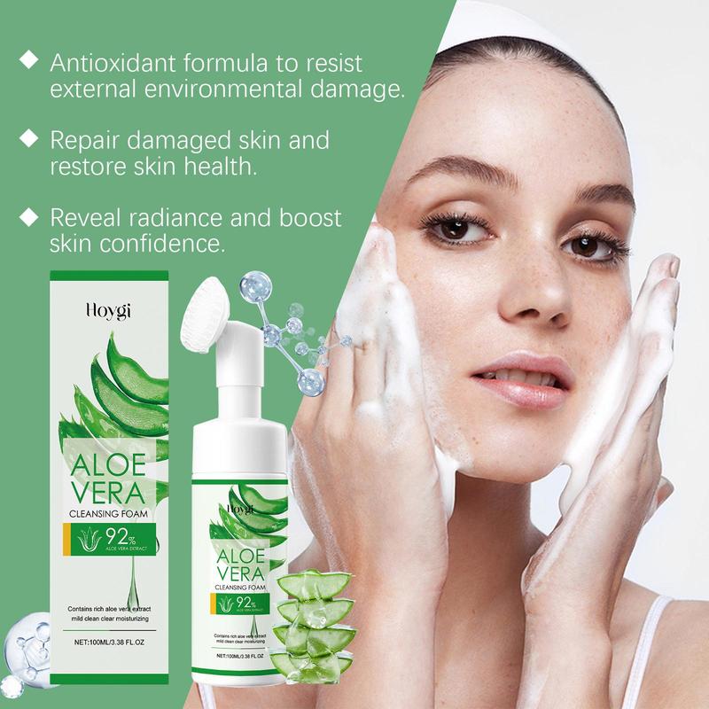 Aloe Vera Cleansing Foam, 1 Count Gentle Cleansing Foam, Deep Soothing & Hydrating Facial Cleansing for Exfoliator, Nourishing Skin Care, Foaming Face Cleanser for All Skin Type