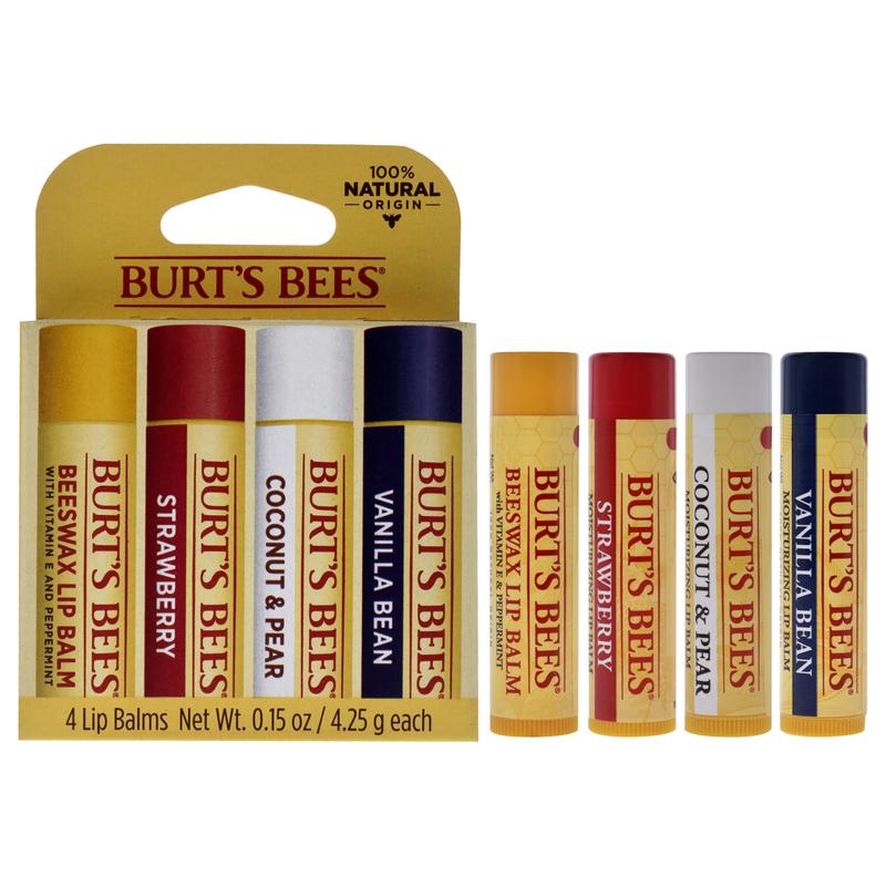 Best Of Burts Moisturizing Lip Balm Set by Burts Bees for Unisex - 4 Pc 0.15oz Lip Balm Beeswax, 0.15