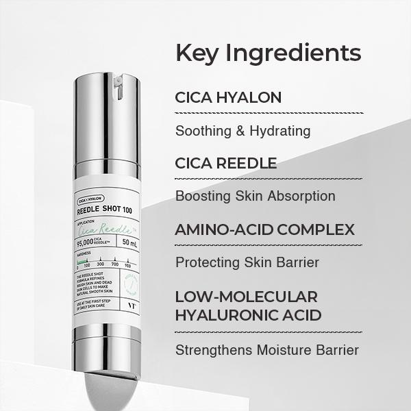 [VT COSMETICS] CICA Reedle Shot 100 Essence | Daily Face Essence for Soft Skin, Centella Complex, Hyaluronic Acid, Green Propolis Extract for All Skin Types 1.69Fl Oz (50ml)