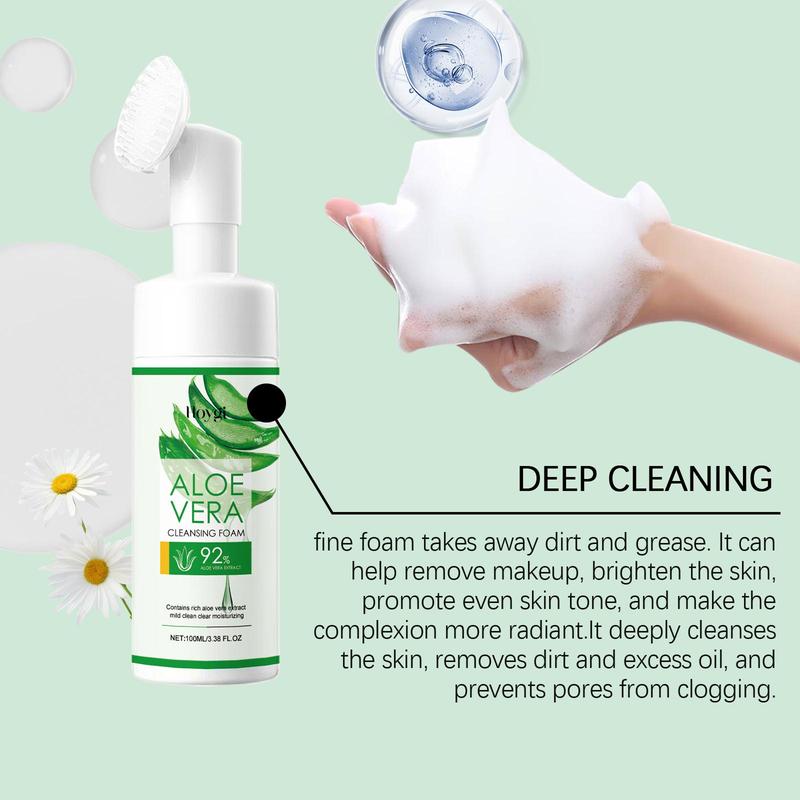 Aloe Vera Cleansing Foam, 1 Count Gentle Cleansing Foam, Deep Soothing & Hydrating Facial Cleansing for Exfoliator, Nourishing Skin Care, Foaming Face Cleanser for All Skin Type