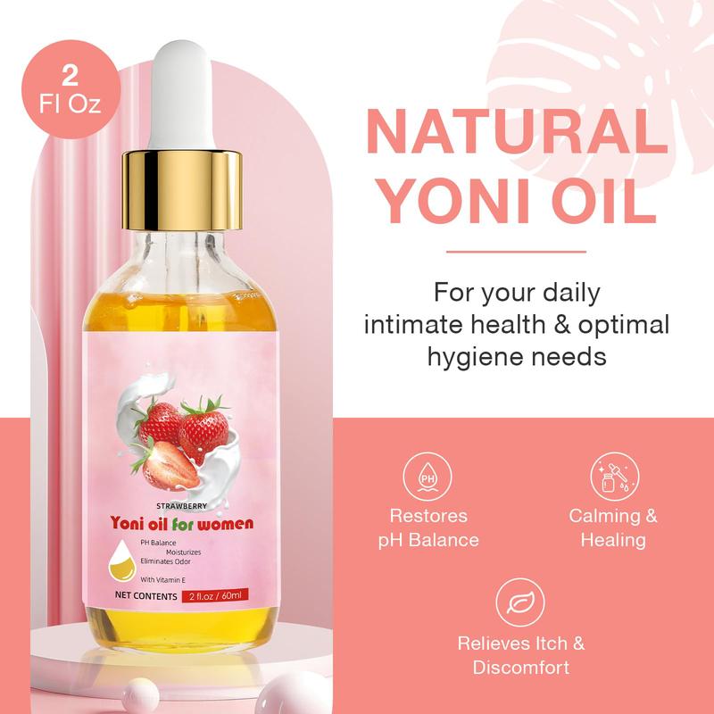 Natural Yoni Oil & Yoni Soap Bar for Women - 2 FL OZ Strawberry Coconut Fresh Feminine Care Oil & 5.29 oz Handcraft Feminine Wash Yoni Bar, Remove Odor, Hydration, Restores pH Balance and Wetness