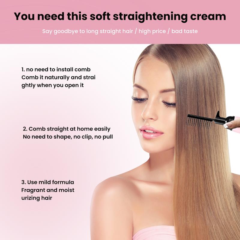 (2 Bottles)Hair Straightening Cream, Keratin Straight Hair Cream with Brush, Hair Straightening Treatment for Curly Hair, Hair Smoothing Cream, for Smooth and Nourishing Hair for Dry Hair