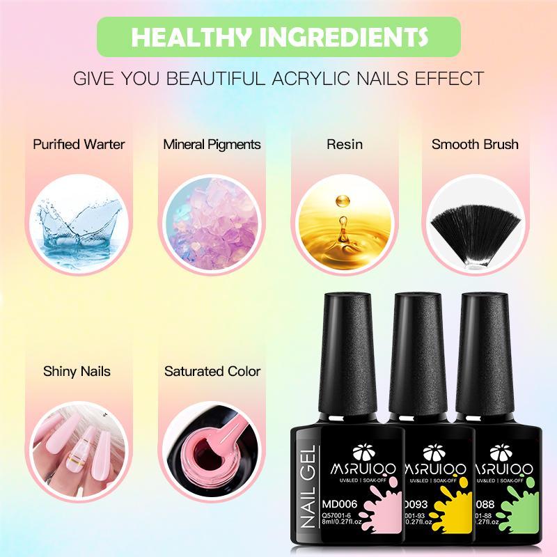 Gel Nail Polish Set, 6 Counts set Soak Off UV Gel LED Lamp Nail Art Gel, Nail Art & Nail Polish for Women & Girls