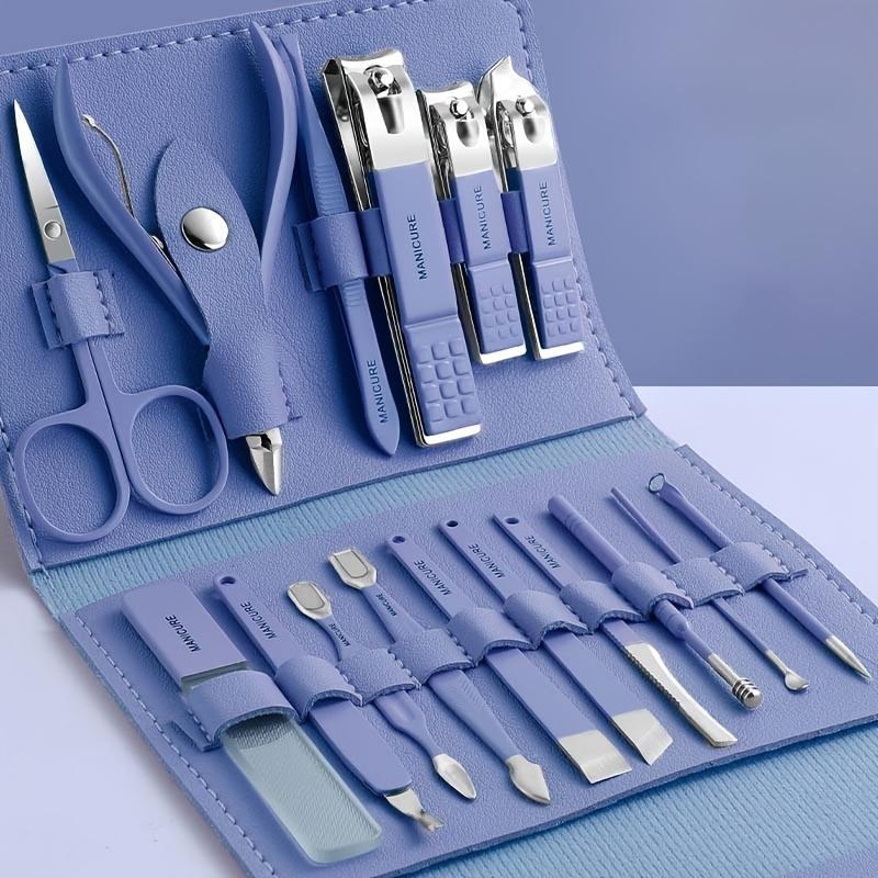 Professional Comfort Nails Care Nail Art Manicure Set, 1 Set Stainless Steel Full Function Pedicure Cutics Kit with Leather Case, Summer Gift, Christmas Gift